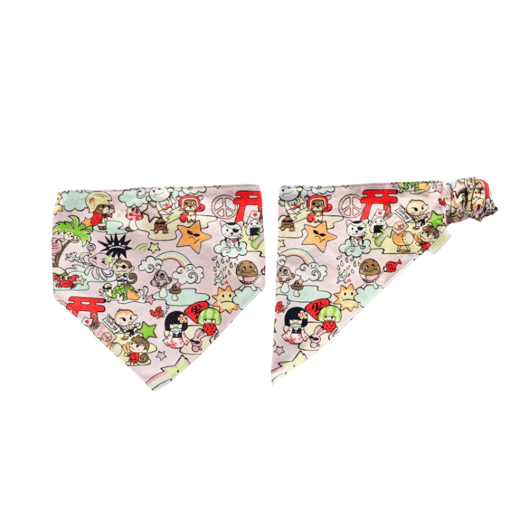 Pink anime scrunchie pet bandana – slips over the head, handmade in New Zealand.