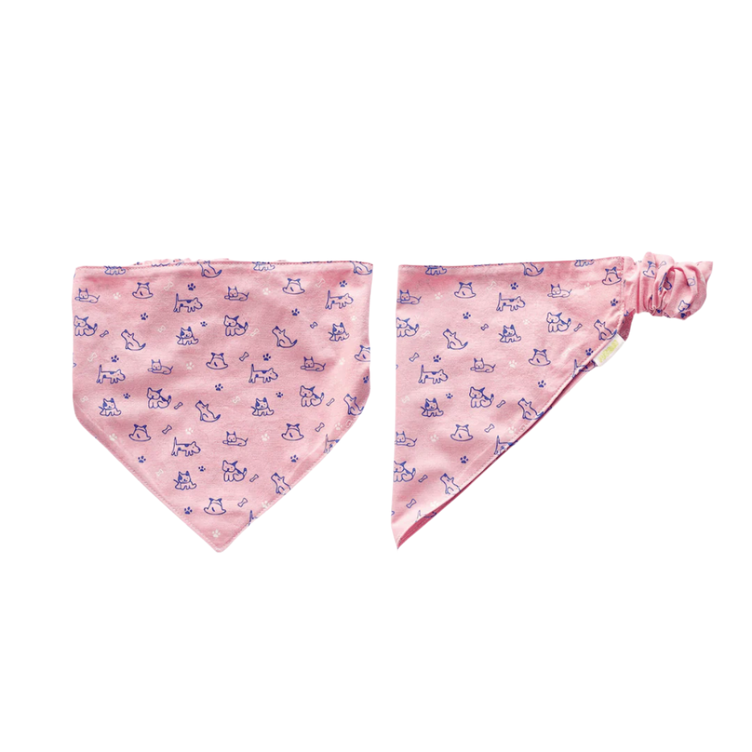 Pink with blue dogs scrunchie pet bandana – slips over the head, handmade in New Zealand.